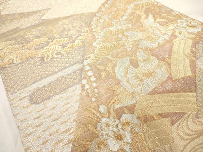 平和屋着物◎六通柄袋帯 瑞松花鳥文 金銀糸 正絹 逸品 AAAM8101jz