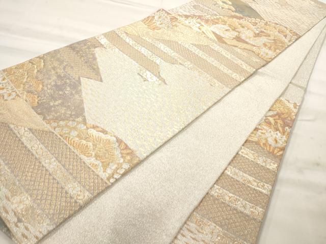 平和屋着物◎六通柄袋帯 瑞松花鳥文 金銀糸 正絹 逸品 AAAM8101jz
