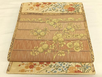 平和屋着物◎六通柄袋帯 横段草花文 金糸 正絹 逸品 AAAM8410wt