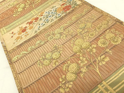 平和屋着物◎六通柄袋帯 横段草花文 金糸 正絹 逸品 AAAM8410wt