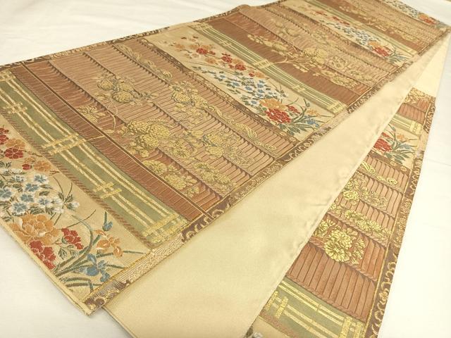 平和屋着物◎六通柄袋帯 横段草花文 金糸 正絹 逸品 AAAM8410wt
