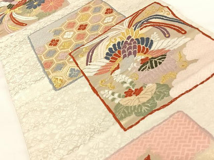 平和屋着物◎六通柄袋帯 唐織 色紙重ね鳳凰花文 金糸 正絹 逸品 AAAM8495wt