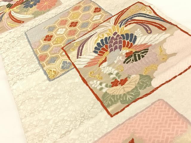 平和屋着物◎六通柄袋帯 唐織 色紙重ね鳳凰花文 金糸 正絹 逸品 AAAM8495wt