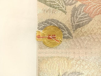 平和屋着物◎西陣 廣部商事 六通柄袋帯 雲取り草花文 金銀糸 証紙付き 正絹 逸品 AAAM8500wt