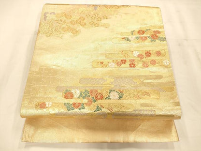 平和屋着物◎佐賀錦 六通柄袋帯 唐織 雲取り草花文 金糸 正絹 逸品 AAAM8527fw