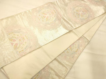 平和屋着物◎六通柄袋帯 唐織 孔雀草花丸文 金銀糸 正絹 逸品 AAAM8545fw