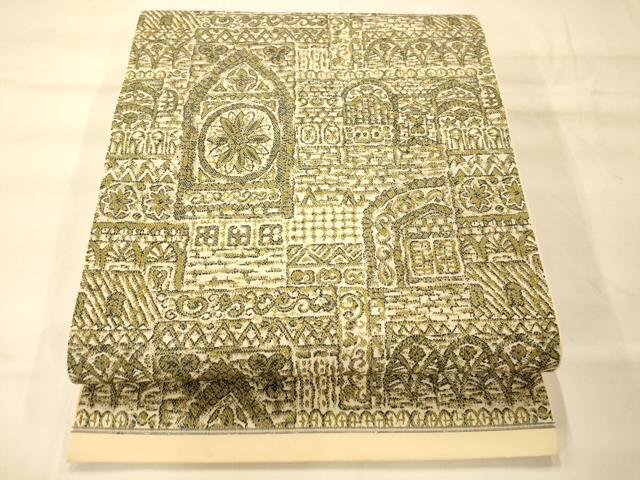平和屋着物◎全通柄京袋帯 壁画飾花文 正絹 逸品 AAAM8547fw