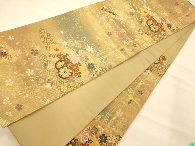 平和屋着物◎六通柄袋帯 唐織 地紙花車文 金糸 引箔 正絹 逸品 AAAM8551fw