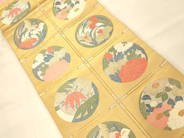 平和屋着物◎六通柄袋帯 刺繍 天井花丸文 金銀糸 正絹 逸品 AAAM8559fw