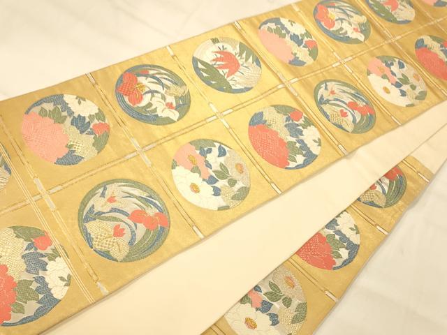 平和屋着物◎六通柄袋帯 刺繍 天井花丸文 金銀糸 正絹 逸品 AAAM8559fw