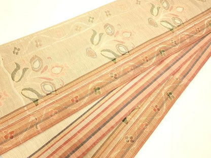 平和屋着物◎六通柄袋帯 草花文 金銀糸 正絹 逸品 AAAM8566fw