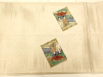 平和屋着物◎太鼓柄袋帯 刺繍 霞人物色紙重ね文 金銀糸 正絹 逸品 AAAM8583fw