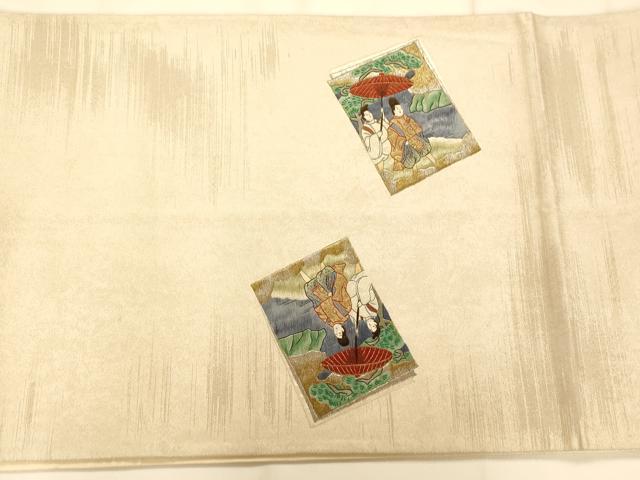 平和屋着物◎太鼓柄袋帯 刺繍 霞人物色紙重ね文 金銀糸 正絹 逸品 AAAM8583fw