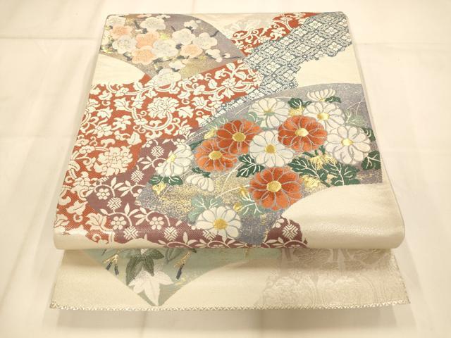 平和屋着物◎六通柄袋帯　道長地紙枝花文　金糸　正絹　逸品　AAAM8591fw