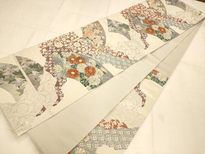 平和屋着物◎六通柄袋帯　道長地紙枝花文　金糸　正絹　逸品　AAAM8591fw