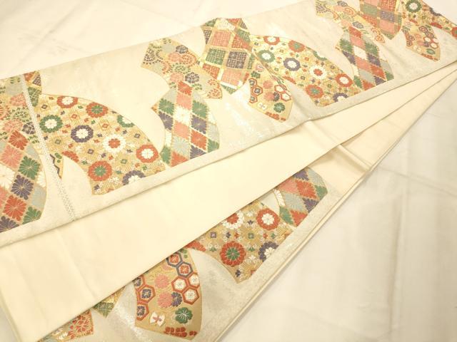平和屋着物◎六通柄袋帯　唐織　地紙吉祥花文　金銀糸　正絹　逸品　AAAM8622fw