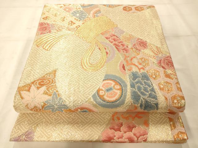 平和屋着物◎佐賀錦 六通柄袋帯 唐織 束ね熨斗吉祥文様 金糸 正絹 逸品 AAAM8632fw