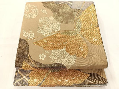 平和屋着物◎六通柄袋帯 道長花蝶文 金銀糸 正絹 逸品 AAAM8653yx