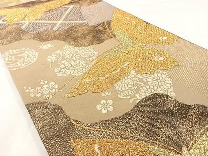 平和屋着物◎六通柄袋帯 道長花蝶文 金銀糸 正絹 逸品 AAAM8653yx