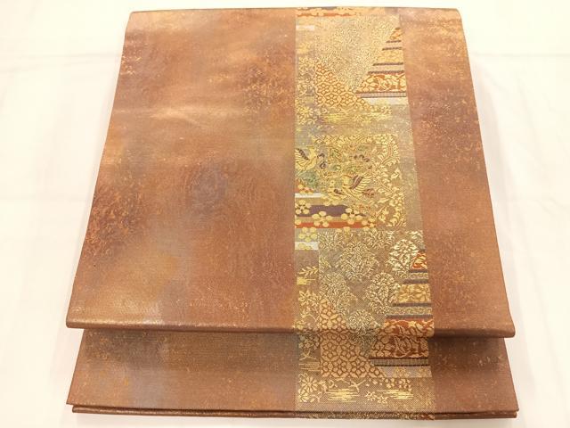 平和屋着物◎六通柄袋帯 名物裂 鳳凰花文 金糸 引箔 正絹 逸品 AAAM8657yx
