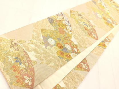 平和屋着物◎六通柄袋帯 唐織 地紙草花文 金糸 正絹 逸品 AAAM8660yx