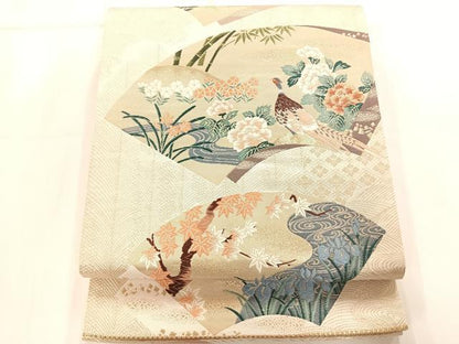 平和屋着物◎六通柄袋帯 唐織 地紙花鳥文 金糸 正絹 逸品 AAAM8662yx