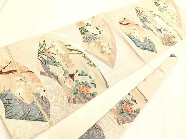 平和屋着物◎六通柄袋帯 唐織 地紙花鳥文 金糸 正絹 逸品 AAAM8662yx