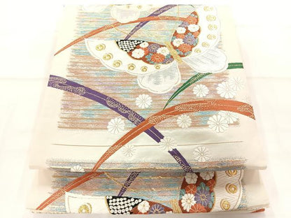 平和屋着物◎六通柄袋帯 唐織 花蝶文 金糸 正絹 逸品 AAAM8680yx