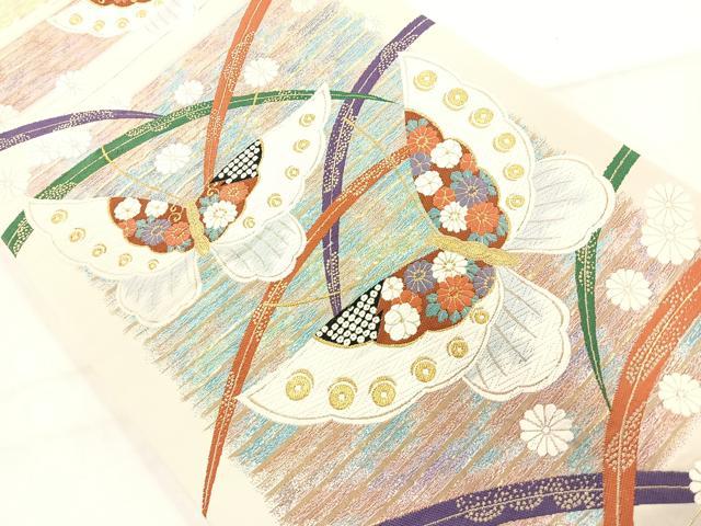 平和屋着物◎六通柄袋帯 唐織 花蝶文 金糸 正絹 逸品 AAAM8680yx