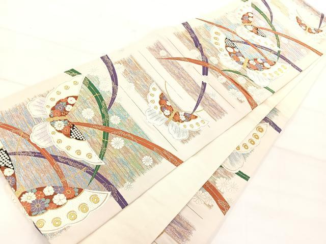 平和屋着物◎六通柄袋帯 唐織 花蝶文 金糸 正絹 逸品 AAAM8680yx