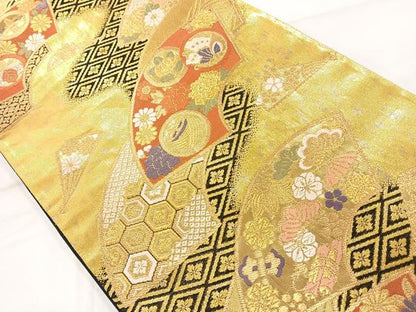 平和屋着物◎六通柄袋帯 地紙吉祥花文 金糸 引箔 正絹 逸品 AAAM8686yx
