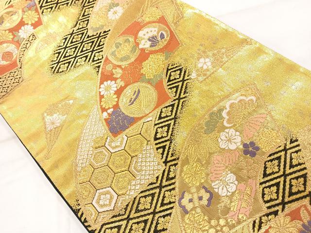 平和屋着物◎六通柄袋帯 地紙吉祥花文 金糸 引箔 正絹 逸品 AAAM8686yx