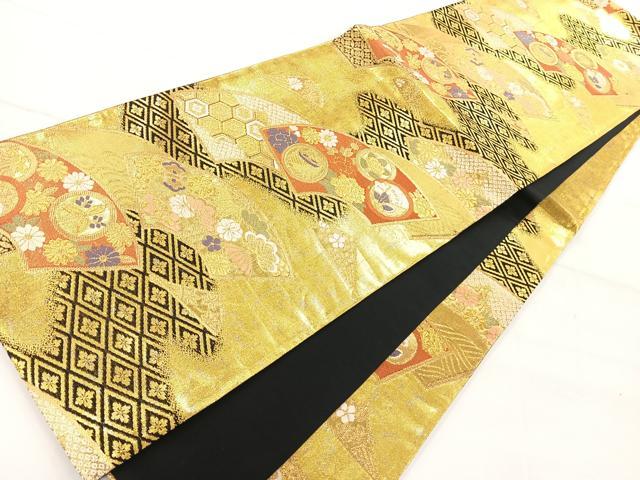 平和屋着物◎六通柄袋帯 地紙吉祥花文 金糸 引箔 正絹 逸品 AAAM8686yx
