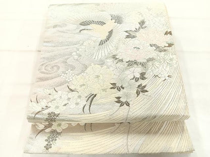 平和屋着物◎六通柄袋帯 唐織 花鳥文 銀糸 正絹 逸品 AAAM8695yx