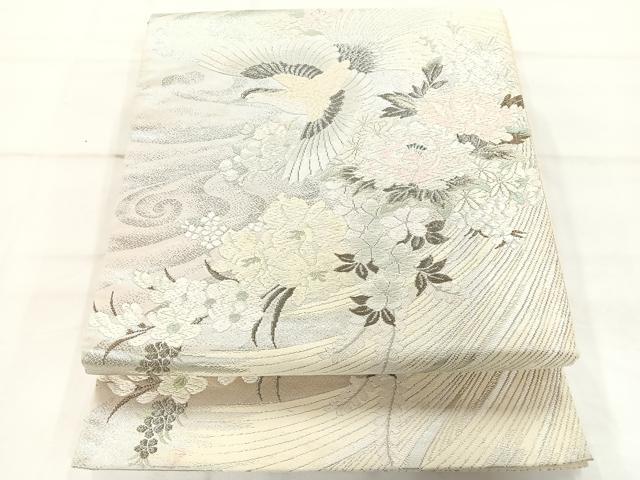 平和屋着物◎六通柄袋帯 唐織 花鳥文 銀糸 正絹 逸品 AAAM8695yx