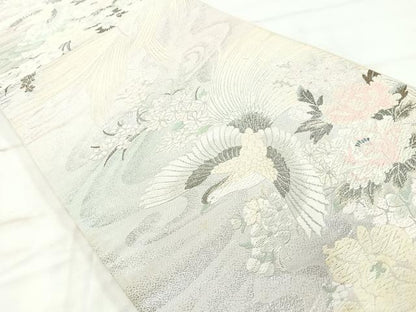 平和屋着物◎六通柄袋帯 唐織 花鳥文 銀糸 正絹 逸品 AAAM8695yx