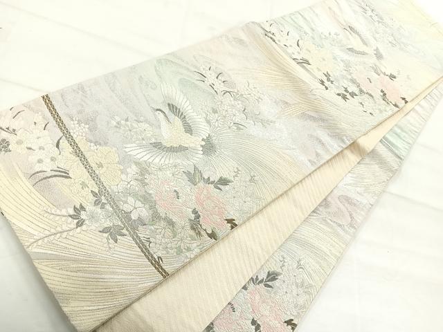 平和屋着物◎六通柄袋帯 唐織 花鳥文 銀糸 正絹 逸品 AAAM8695yx