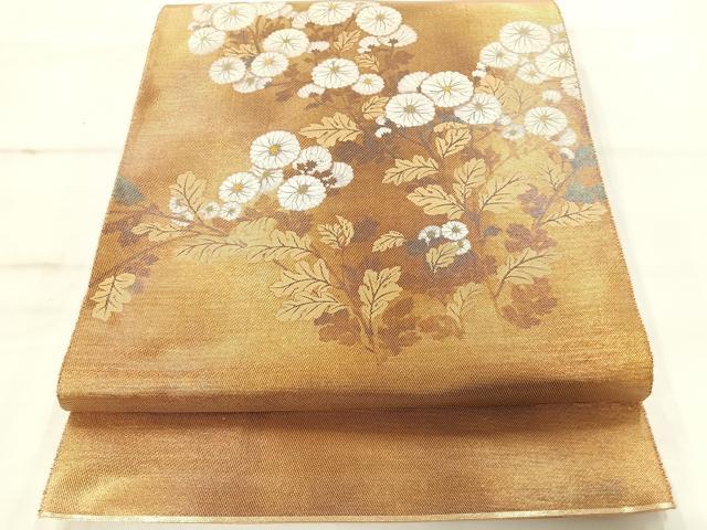 平和屋着物◎太鼓柄袋帯 耀變天目 草花文 引箔 正絹 逸品 AAAM8704yx