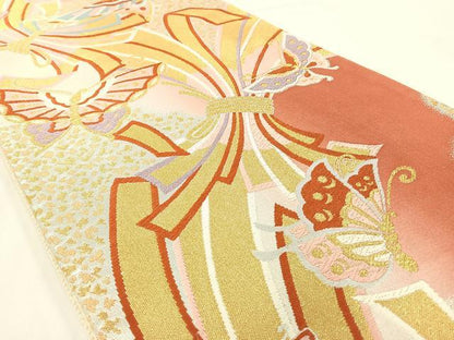 平和屋着物◎六通柄袋帯 束ね熨斗舞蝶文 金糸 正絹 逸品 AAAM8744yx