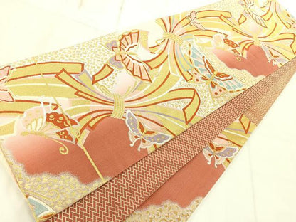 平和屋着物◎六通柄袋帯 束ね熨斗舞蝶文 金糸 正絹 逸品 AAAM8744yx