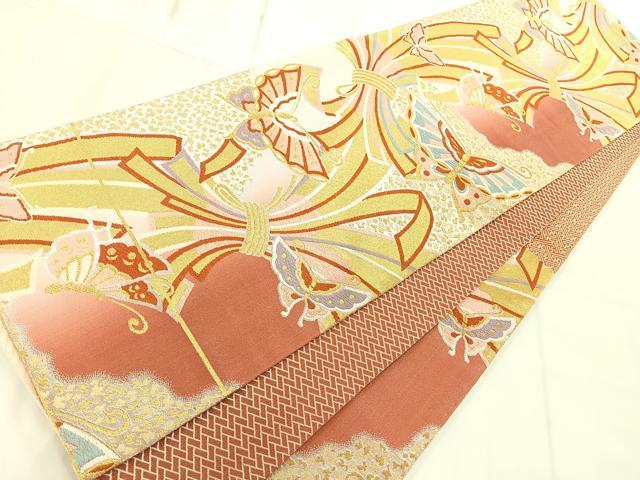 平和屋着物◎六通柄袋帯 束ね熨斗舞蝶文 金糸 正絹 逸品 AAAM8744yx
