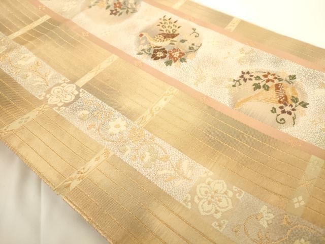平和屋着物◎六通柄袋帯 孔雀花文 金糸 正絹 逸品 AAAM9561jx