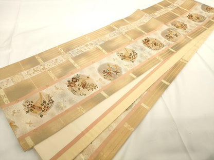 平和屋着物◎六通柄袋帯 孔雀花文 金糸 正絹 逸品 AAAM9561jx