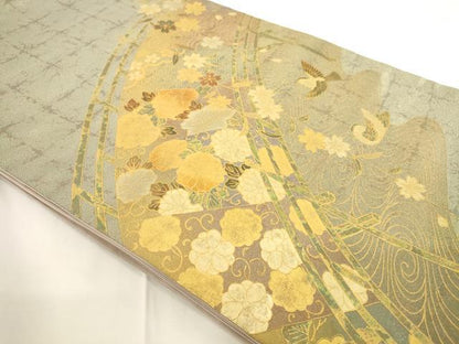 平和屋着物◎太鼓柄袋帯 渡橋花文 金銀彩 正絹 逸品 AAAM9566jx