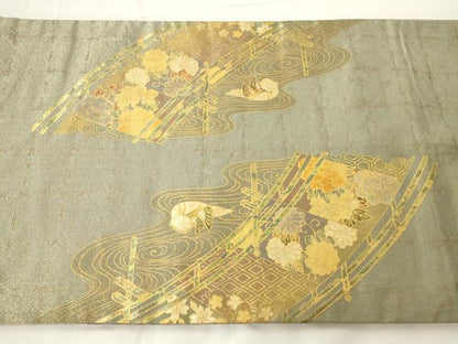 平和屋着物◎太鼓柄袋帯 渡橋花文 金銀彩 正絹 逸品 AAAM9566jx