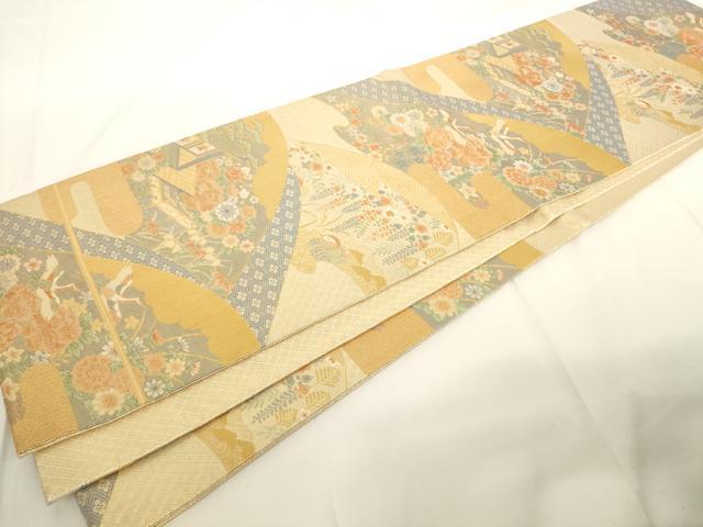 平和屋着物◎佐賀錦　六通柄袋帯　九百錦　飛鶴花文　金糸　正絹　逸品　AAAM9567jx