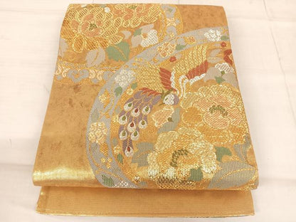 平和屋着物◎六通柄袋帯 花鳥丸文 金糸 正絹 逸品 AAAM9818np