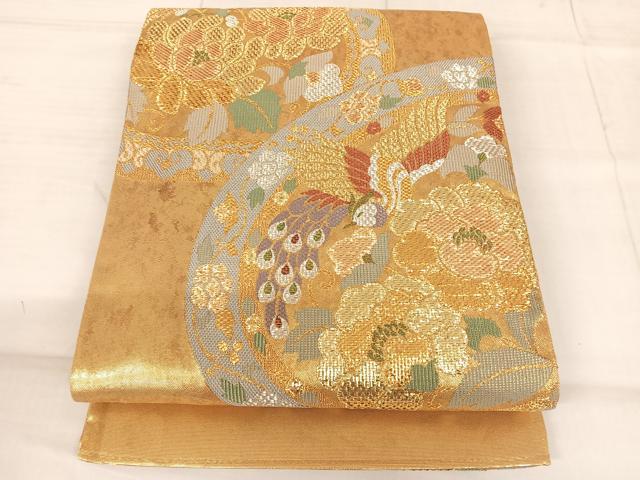 平和屋着物◎六通柄袋帯 花鳥丸文 金糸 正絹 逸品 AAAM9818np
