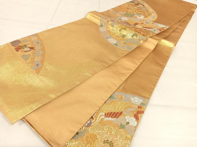 平和屋着物◎六通柄袋帯 花鳥丸文 金糸 正絹 逸品 AAAM9818np
