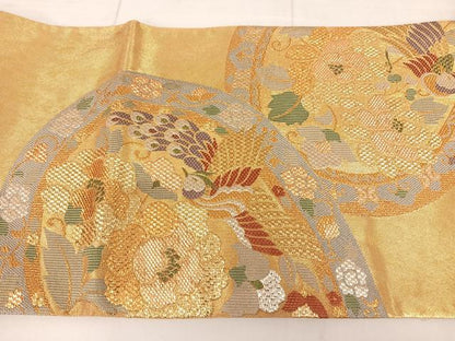 平和屋着物◎六通柄袋帯 花鳥丸文 金糸 正絹 逸品 AAAM9818np